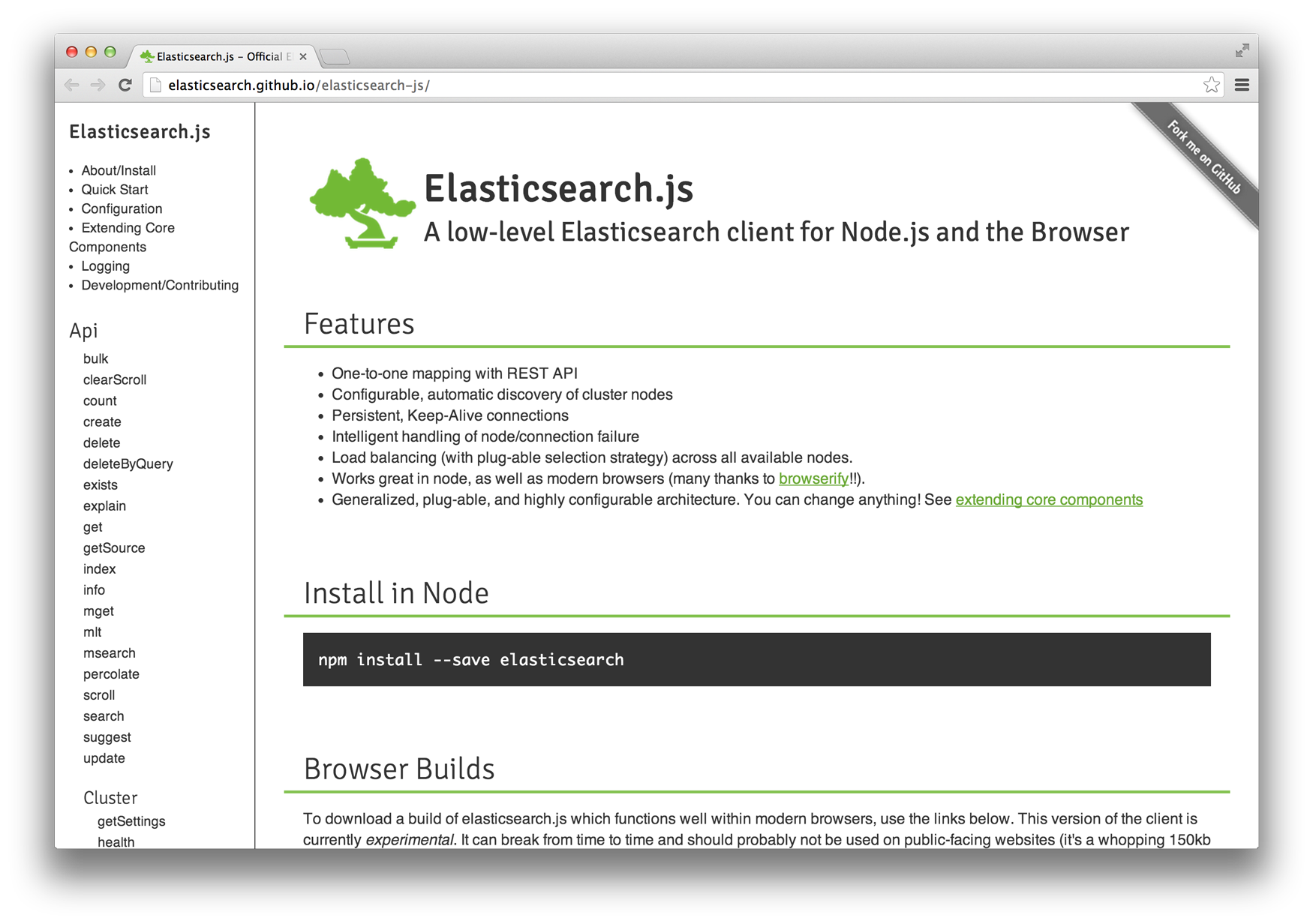 The Elasticsearch.js documentation site
