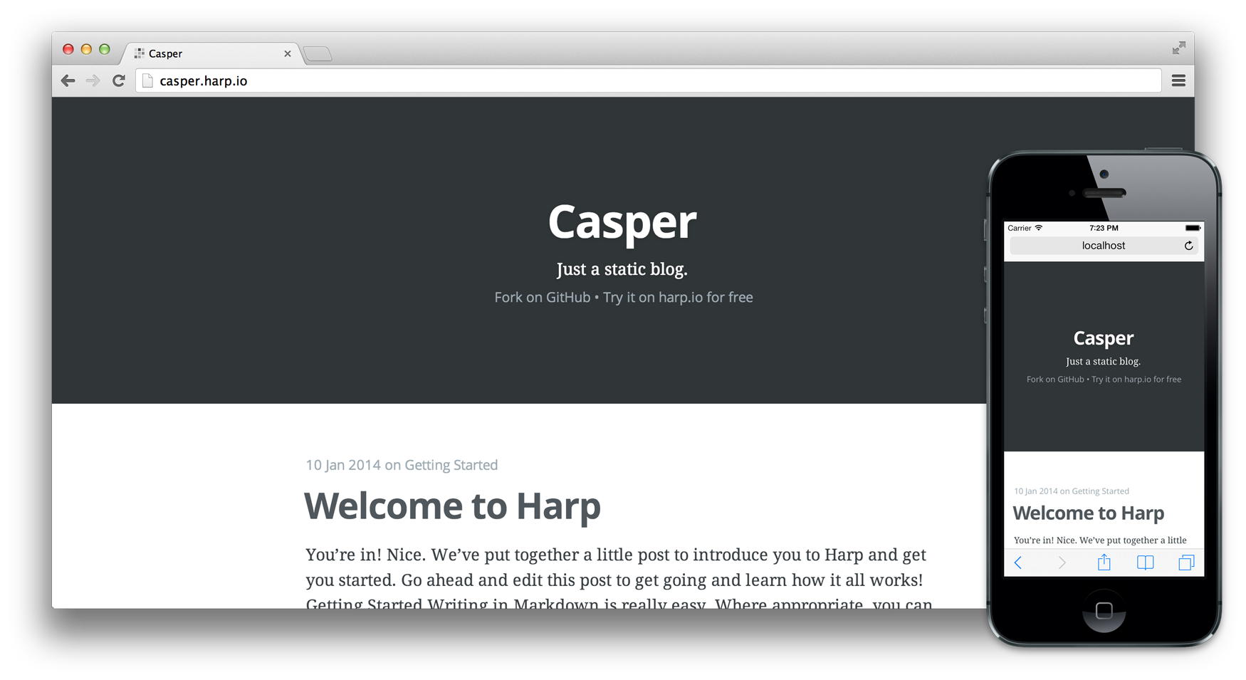 Casper running with Harp in the browser